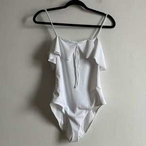 Aritzia Wilfred Sz M White Ruffle Bridal One Piece Swimsuit